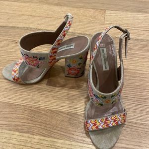 Tabitha Simmons stack heeled embroidered heels size 37